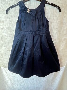 Gymboree Formal Navy Bow-Accent Jewel Neckline Satin Dress girls sz 5 princess